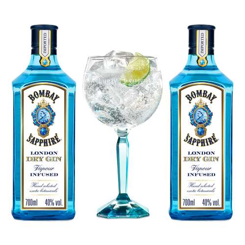 Εικόνα της Bombay Sapphire Gin 700ml (Gift Pack 2 Bottles + 1 Glass)